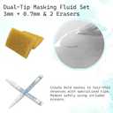 2 Pcs White Masking Fluid Pens for Watercolor Painting, 0.7mm 3.0mm Applicator Tip Markers Set with 2 Cleaning Erasers, Art Masking Fluid Pen Watercolor Medium Art Supplies for Artists
