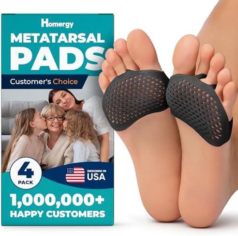 Homergy Metatarsal Foot Pads - Soft Gel Ball of Foot Cushions for Pain Relief, Ultra-Thin Sleeve Design, Stays in Place, Breathable & Reusable - Fits Heels, Flats, Sneakers (4 Pads / 2 Pairs) 2 Pieces Missing