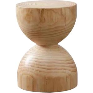 Hourglass Shape Wooden Side Table, Hand Carved Rustic Stump End Table, Natural Round Coffee Table, Indoor Outdoor Wood Stump Stool(Color:Log Color)