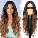 Eawwii Brown Highlights Wig for Women Long Wavy 4x1 Lace Natural Hairline Glueless for Beginners Middle Part Synthetic for Daily Party Use 26Inch