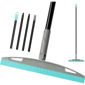 Multifunction Rubber Air Broom, Silicone Floor Squeegee Broom with 59" Long Handle, Scraping Broom for Floor Bathroom Kitchen Shower Tile Pet Hair Fur Marble Glass Water Window Foam Cleaning, Blue