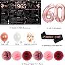 60th Birthday Decorations for Women, Rose Gold Back In 1965 Birthday Banner Decorations, Happy 60th Birthday Cake Topper, Balloons, Backdrop, Sash Party Supplies for Women