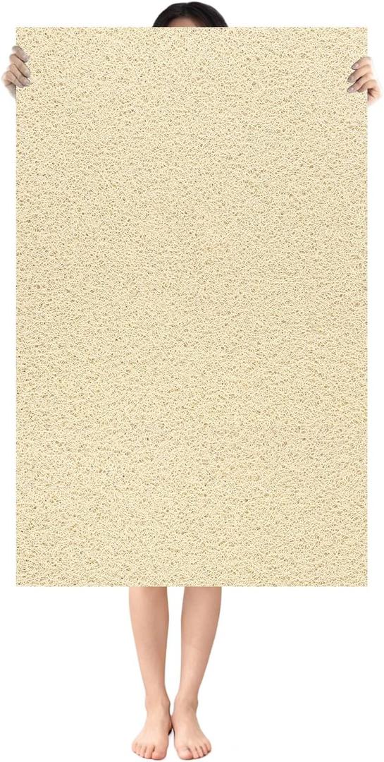 Shower Mat Non Slip: 47.2 x 31.5 Inch Extra Large Shower Mats for Inside Shower with Drain Hole - Soft PVC Loofah Anti Slip Shower Stall Mat for Walk-in Shower and Bathroom, Quick Drying (Khaki)