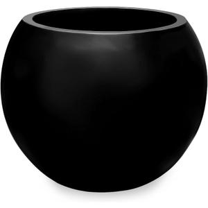 Marlo Fiberstone Round Planter (8.5" Pot Opening x 12.6" D x 9.8" H) Smooth Finishes, Lightweight, Durable, UV Resistant, Modern Minimalist Home Decor, Indoor Outdoor Plant Pot (S, Black)