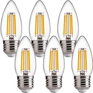 FLSNT Dimmable LED Candelabra Light Bulbs 60W Equivalent E26 Base, B11 LED Chandelier Candle Light Bulbs, 2700K Soft White, 6 Pack UL,CA65 Listed.