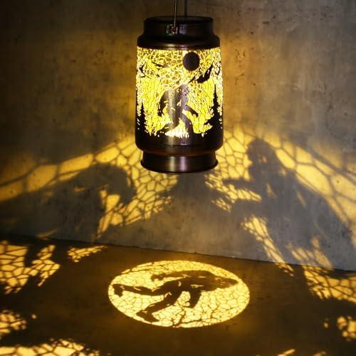 Glooglitter 1 Piece Bigfoot Solar Lanterns Outdoor Hanging Solar Lights Father's Day Gifts for Women Men Birthday Waterproof Lamp Metal Decorative LED Yard Decor for Yard Patio Garden Lawn Tabletop