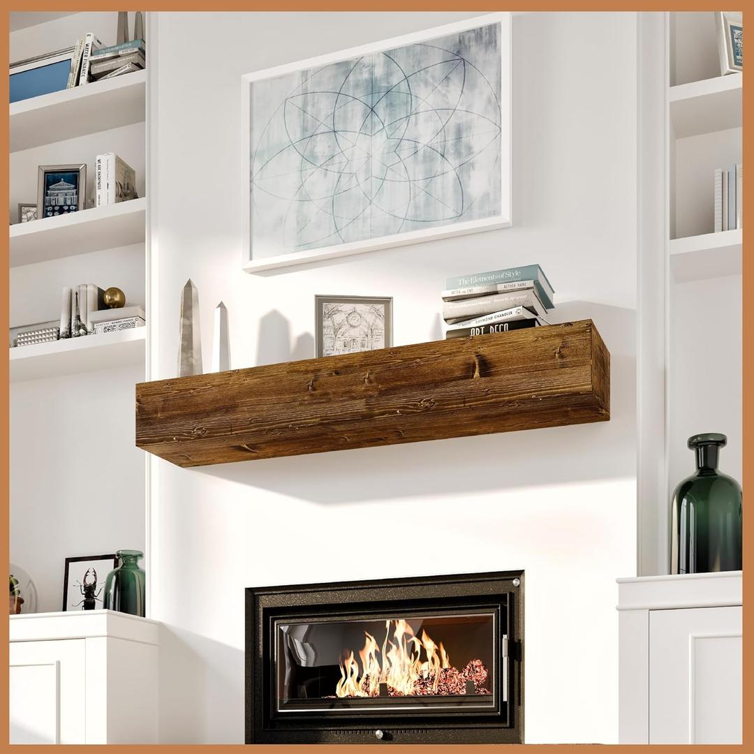 Avana Floating Fireplace Mantel - Natural Wood Mantles for Over Fireplace - Handcrafted Mantel Farmhouse Floating Shelf - Mounted Fireplace Wood Mantle - 48 X 8 X 5 Inches - Rustic Traditional