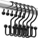 Titanker Shower Curtain Hooks Black, Minimalist Simple Double Glide Shower Curtain Rings, Rust Proof Metal Shower Hooks Rings for Bathroom Shower Rods Curtains, Set of 12 Hooks