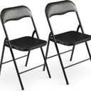 Elevon Folding Chairs 2 Pack, Padded Vinyl Cushion Chairs with Sturdy Metal Frame for for Home and Office, for Indoor and Outdoor Events, 300lb Capacity, Black