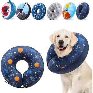 SCENEREAL Dog Cone Alternative After Surgery Donut Collar, Soft Pet Recovery Pillow Collar for Medium Large Dogs, Inflatable Adjustable Neck Collars to Prevent Licking, Planet Print E-Collars L