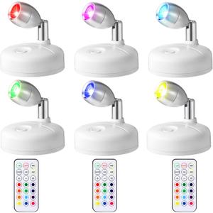 6 Pieces Battery Operated Spotlights Indoor LED Wireless Spotlight Indoor 13 Color up Lights with Rotatable Light Head Stick on Wall Hallway for Painting Picture Artwork Closet, (White)