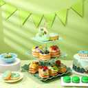 Lallisa 2 Pack Scalloped Cupcake Stand Dessert Plates Plastic Square Tiered Serving Stand Display Tower for Wedding, Birthday Party, Tea Party and Baby Shower(Green Gradient)