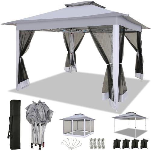COBIZI 12x12 Pop up Gazebo on Clearance with Mosquito Netting, carpas para Patio Deals, Outdoor Canopy Tent with Portable Carrying Bag, Patio Gazebo for Garden Backyard & Lawn & Beach, Grey