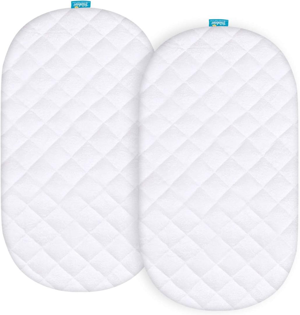 Bassinet Mattress Pad Cover Compatible with 4moms Mamaroo Sleep Bassinet, 2 Pack, Waterproof Quilted Ultra Soft Surface, Breathable and Easy Care