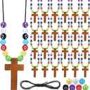 Kathfly 277 Pcs Wooden Cross Necklace Crafts Sunday School Crafts Kit DIY Christian Catholic Rosary Cross Pendant Religious Charms with Colorful Beads for VBS Church Men Women
