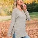 JomeDesign Long Sleeve Shirts for Women Crew Neck Sweatshirts Lightweight Sweaters Side Split Loose Casual Blouses (S)