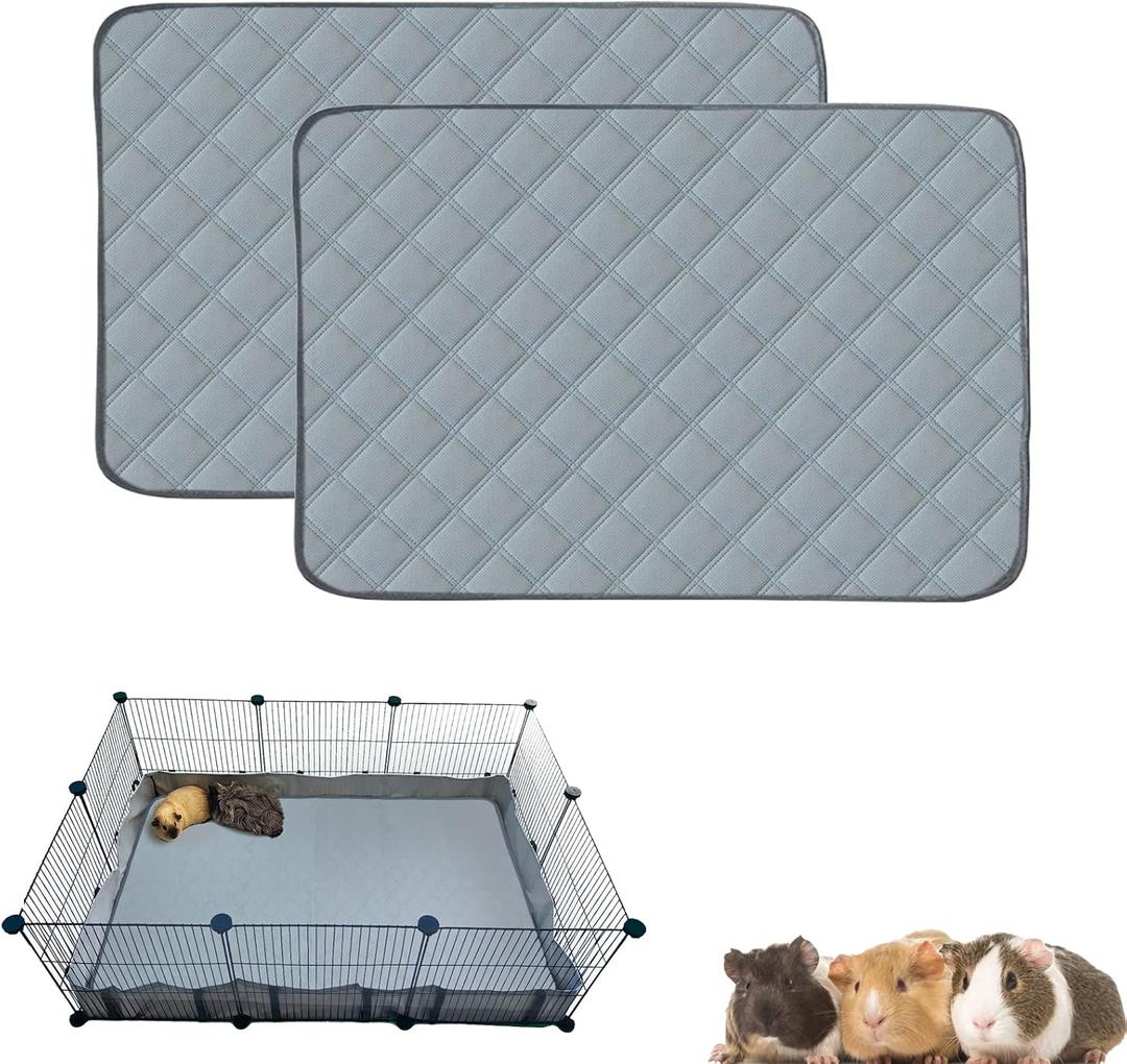 2 Pack Guinea Pig Cage Liners for C&C 2x3 Habitat Washable Guinea Pig Bedding Super Absorbent | Waterproof | Non Slip| Reusable Guinea Pig Pee Pads for Small Animals Cage - 41.3" x 27.6" (Light Grey)