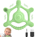 Vibrating Teether for Baby | Sensory Toys for Kids with Autism | Toddler Travel Essential Teething Toys for Babies 618 Months, USB Chargeable & 3X Gentle Vibration Settings (Green)