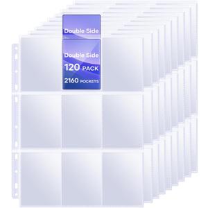 120 Pack 9 Pocket Double Side Card Sleeves Binder Sheets Holds 2160 Cards,Trading Card Binder Sleeves for 3 Ring Binder, Card Sleeve Pages fit for Baseball, Football, Business, Cards (Clear)