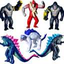 TwCare Set of 6 Monster x Kong: The New Empire, Dinosaur Dragon Toys Action Figures, Evolved Basic Exquisite Battle Roar B.E.A.S.T. Glove Shimo Frost Bite Mecha King Ghidorah Cake Toppers Pack