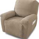 NORTHERN BROTHERS Recliner Chair Covers, Stretch Recliner Covers That Stay in Place 4 Pieces1 Seater with Storage Pockets Soft Recliner Slipcovers for Kids, Pet, Khaki