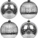 KI Store Mercury Christmas Ball Ornaments Silver Set of 4 Extra Large Hanging Tree Ball Ornament Decorations Super Large Shatterproof Vintage Balls 6-Inch