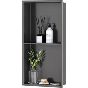 Neodrain 12X24 Inch Shower Niche, Gun Metal 2-Tier Stainless Wall Niche NO Tile Needed Recessed Cabinet for Bathroom Storage
