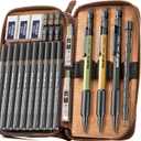 Nicpro 21PCS 1.3 mm Mechanical Pencil Set in Leather Bag with 138 Lead Refill Black & Colors, Erasers- Weatherproof Metal Heavy Duty Carpenter Pencil for Outdoor Drafting Marking Drawing Woodworking (Multicolor)