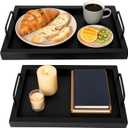 Besti Rustic Vintage Food Serving Trays (Set of 2) | Nesting Wooden Board with Metal Handles | Stylish Farmhouse Decor Serving Platters | Large: 15 x2 x11 - Small: 13 x2 x9 (Black)