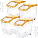 4 Pcs Rice Storage Container 38 lb Flour Container with Wheels Measuring Cup Clear Pet Food Bin Dog Bird Cat Food Bin Grain Cereal Organizer Box for Dry Baking Supplies(Yellow Lid)