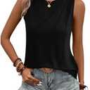 AUSELILY Womens Sleeveless Tank Tops Dressy Ladies Summer Pleated Shirts 2025 New (Black, Small)