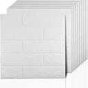Sodeno 3D Wall Panels Peel and Stick, 14.5 Sq Ft Coverage,Printable Faux Brick Wallpaper Sticker with Self-Adhesive Waterproof Foam for Interior Wall Decor, Bathroom, Home Decoration (10 Pcs) (White)