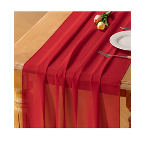 Socomi Red Chiffon Table Runner Valentine's Day Boho Rustic 10ft 29x120 in Wedding Runner Sheer Birthday Party Bridal Shower Decoration