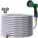 50FT Stainless Steel Metal Garden Hose - Kink-Proof & Tangle-Free, Includes 10-Pattern Spray Nozzle for Effortless Outdoor Watering and Cleaning