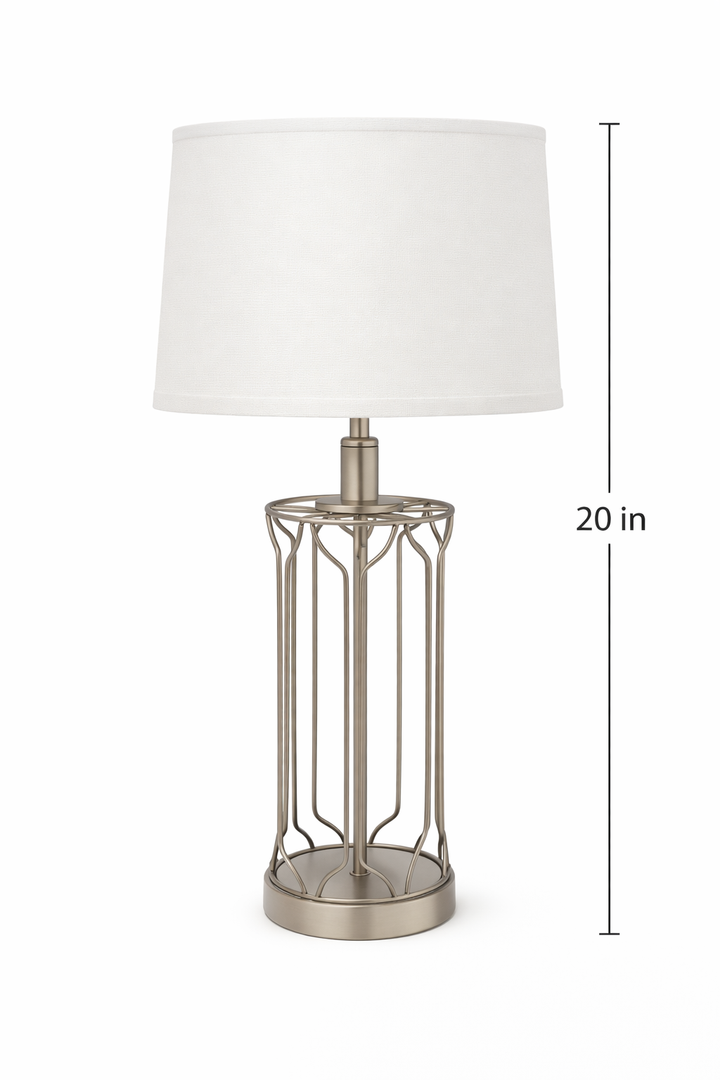 20" Modern Table Lamp With Cage Metal Base And White Shade. Soft Ambient Light, Perfect For Bedside Or Living Room Use.