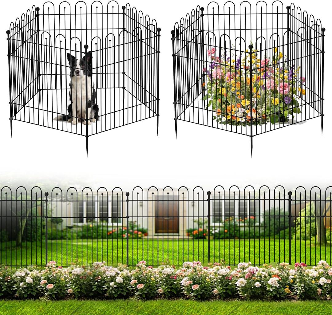 5 Panels Garden Fence Animal Barrier, 32 in (H) x 11.8 ft (L) Decorative Garden Fence, Rustproof Metal No Dig, Tall Garden Fencing, Dog Fence Outdoor for Yard, Patio