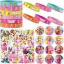 Princess Peach Birthday Party Supplies, Princess Peach Party Favors Include 12 Bracelets, 12 Button Pins, 50 Stickers, Princess Peach Theme Party Favors