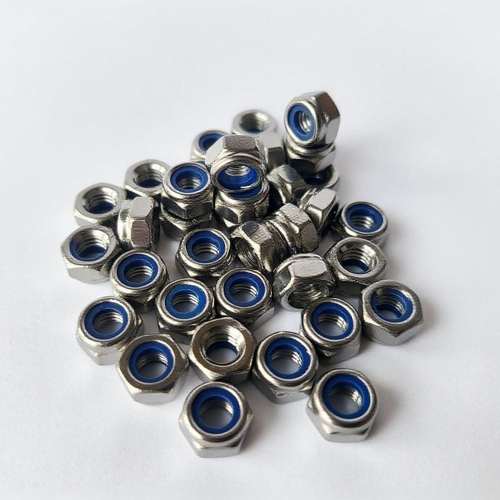 2 x M6 Nylon Insert Hex Lock Nuts, 150PCS 304 (A2-70) Stainless Steel Lock Nuts,Plain Finish, Standard Thread Nylock Nuts for Industrial & Home Use