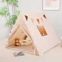 Kids Tent Indoor with Star Lights and Flags - Play Tent for Kids Ages 4-8, Toddler Playhouse for Girls Boys, Khaki