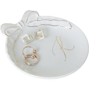 COLLECTIVE HOME Custom Initial Ceramic Jewelry Tray with Bow - Ring Holder & Earring Dish | Christmas Gift Idea for Women, Unique Birthday Present for Her (K)