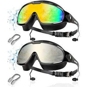 Aegend New Adult Wide View Swim Goggles, Anti-Fog/UV No Leak Swimming Goggles with Ear Plugs for Men & Women