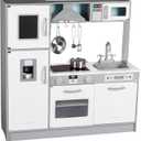 Amazon Basics Kids Kitchen Set, Play Kitchen Toy Playset for Toddlers, Preschoolers, 39"L x 11.8"W x 39"H, White & Gray