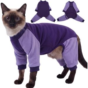 DENTRUN Cat Recovery Suit with Legs - Shedding Control & Anti-Licking Onesie, Stretchy Surgical Recovery Suit Cute Cat Clothes Indoor Soft Material for Comfort and Warmth for Pets, M