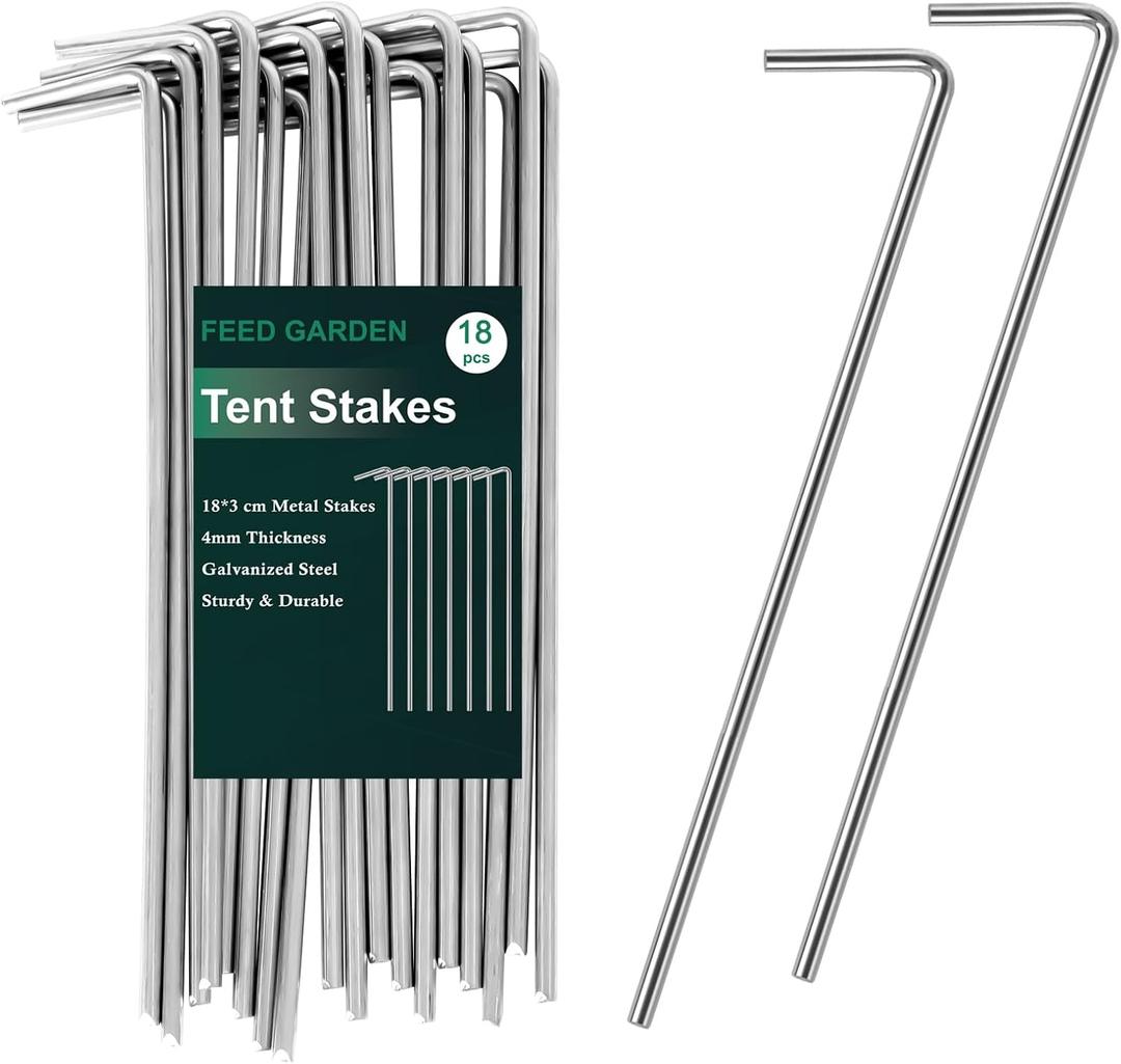 FEED GARDEN 7 Inch Tent Stakes 18 Pack Yard Inflatable Stakes for Outdoor Decorations Metal Pegs Heavy Duty Garden Hooks Camping Tent Spikes for Canopies, Tarp and Outdoor Christmas Decorations