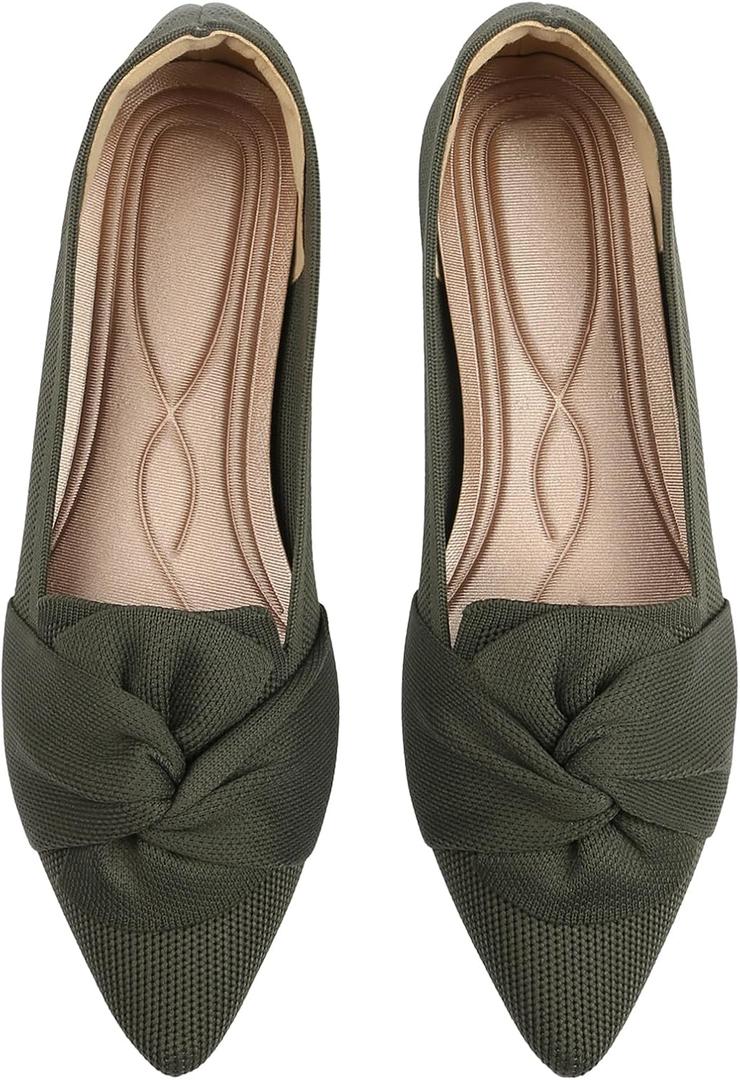 HIULYCENCE Flats for Womens Pointed Toe Ballet Flats with Bow Comfortable Knit Dressy Flats 37