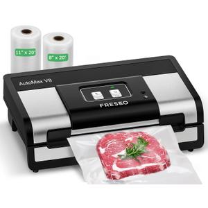 FRESKO Automatic Vacuum Sealer for Food, Hands-Free Operation, Seal 50 Bags in 20 min Ideal for Meal Prep & Bulk Food Storage, Powerful Suction, Built-in Cutter & 2 Roll Bags