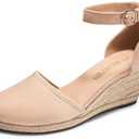 DREAM PAIRS Women's Espadrilles Closed Toe Ankle Strap Dressy Platform Wedge Sandals, Size 6, Nude-Suede, AMANDA-2