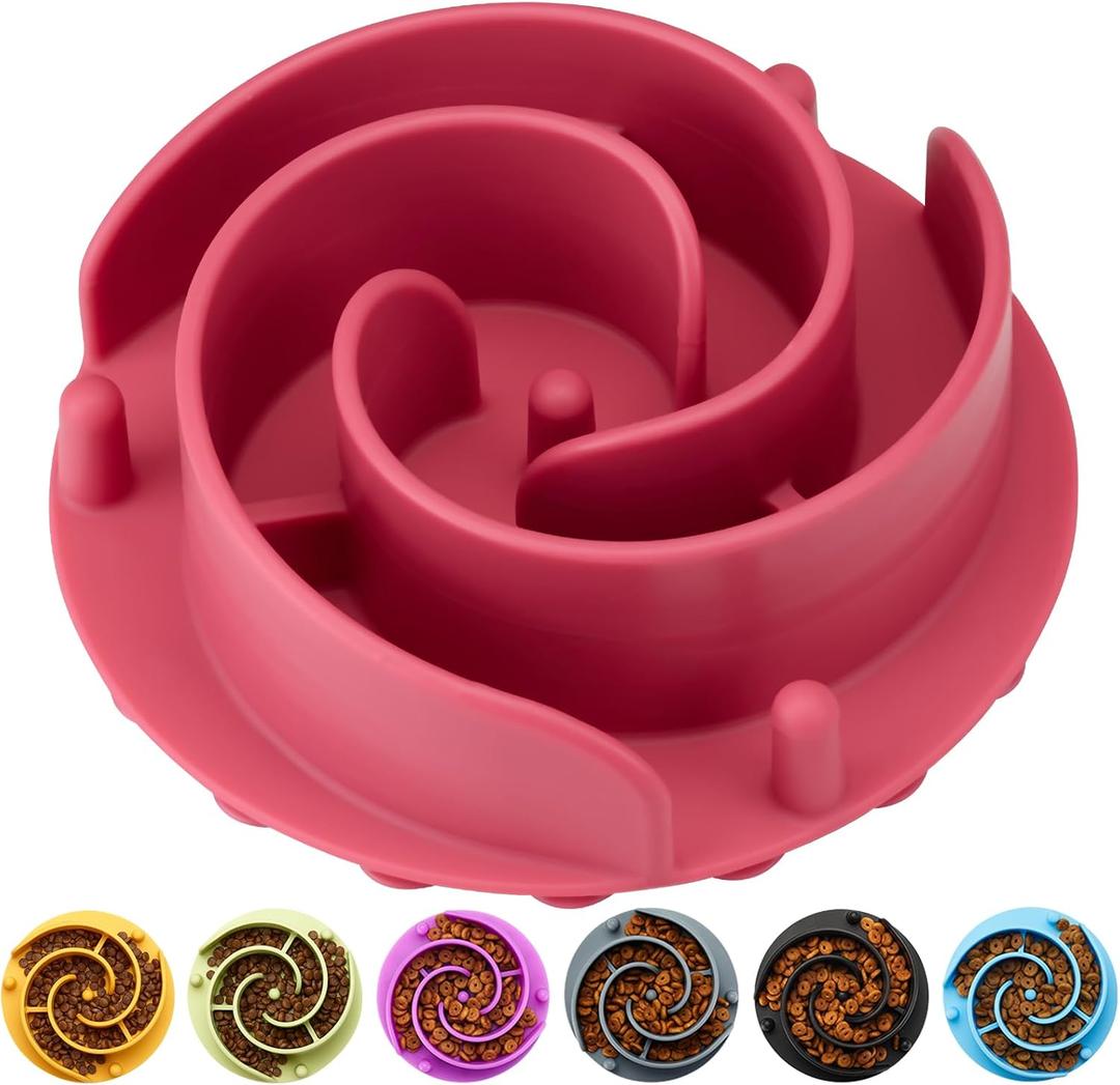 Slow Feeder Dog Bowls Insert, Animire Soft Silicone Slow Eating Dog Food Bowl for Small, Medium and Large Dogs, Compatible with Regular and Elevated Bowls (Rose)