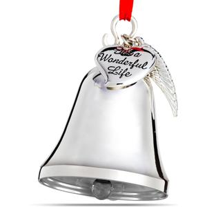 Klikel Christmas Bell - Silver Ornament with Angel Wing and Heart Charms - Its A Wonderful Life Bell for Christmas Tree