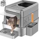 URPOWER Stainless Steel Cat Litter Box with Lid Extra Large Enclosed Litter Box for Cats Non-Sticky Metal Pan with High Sided Enclosure & Scoop, Front & Top Entry, Anti-Leakage, Easy Cleaning (XL, Gray)
